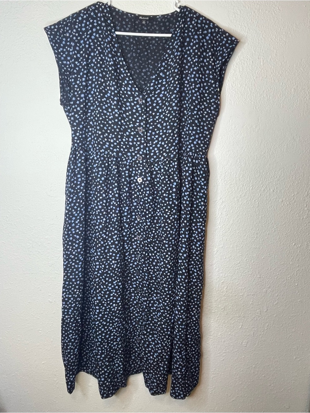 Madewell Blue Button-Front Floral Midi Dress